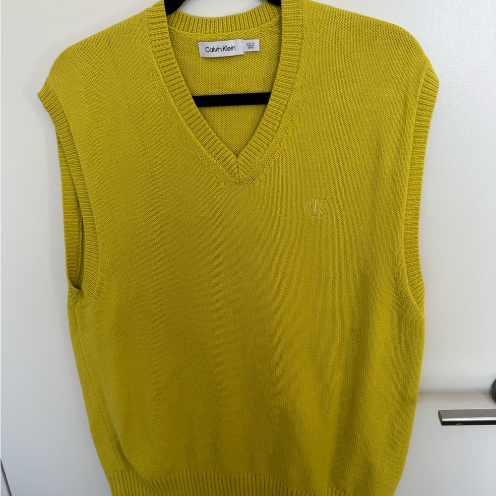 Calvin Klein Men's V-Neck Sweater Vest in Chartreuse Yellow